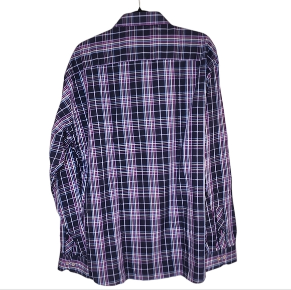 NWT Jared Lang Purple Plaid Roll Tab Sleeve Button down shirt. Men's size 3XL - Picture 3 of 16